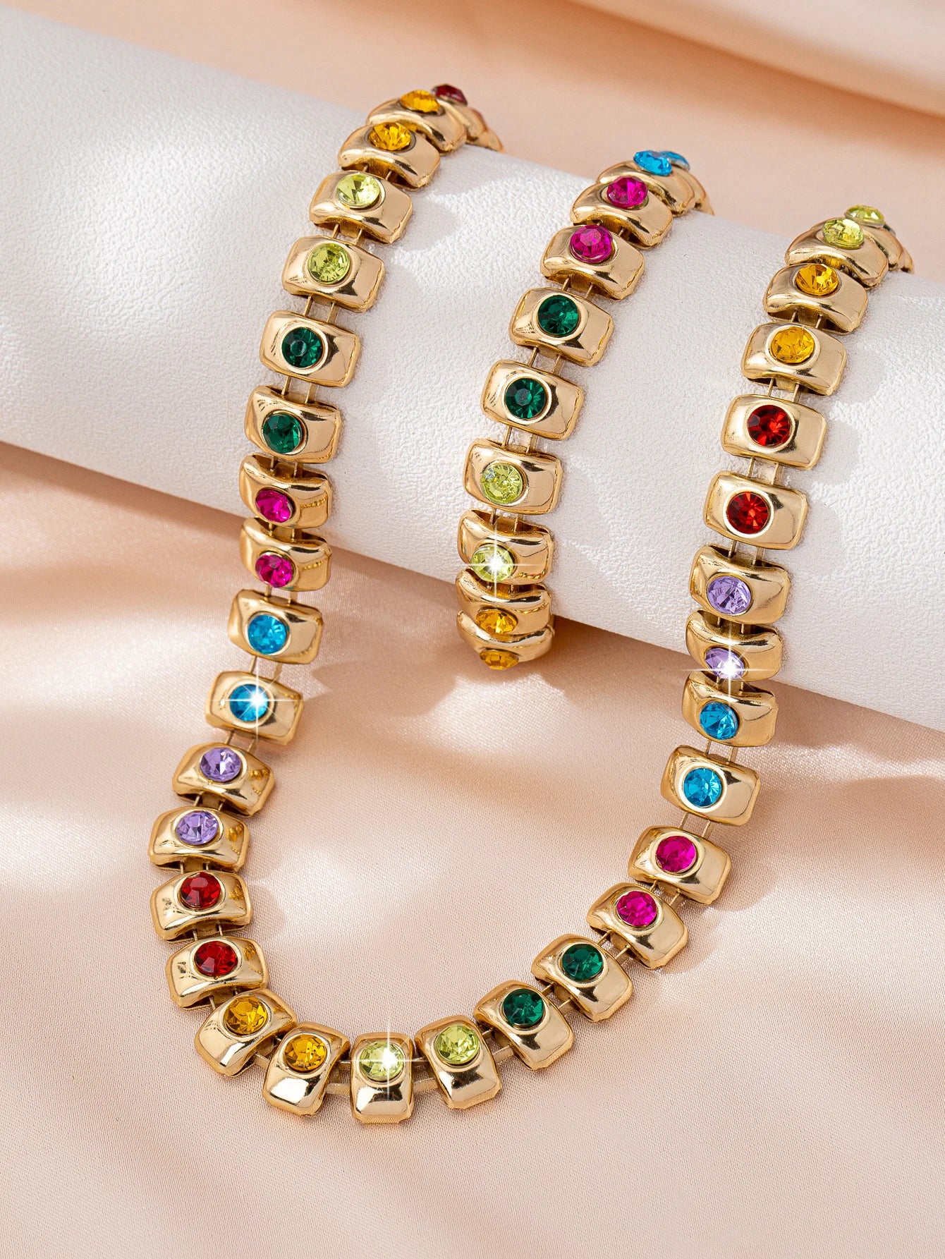 Women's Personalized Summer Bright and Luxurious High-End Full-Diamond Bracelet and Necklace Set