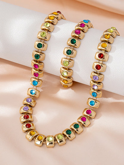 Women's Personalized Summer Bright and Luxurious High-End Full-Diamond Bracelet and Necklace Set