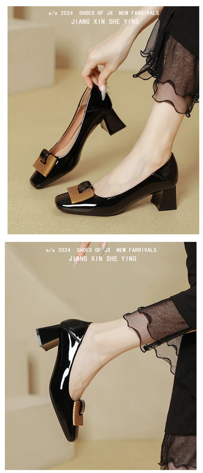 Women's Shoes 2025 New Summer Thick Heels Non Slip High Heels Women Square Head Elegant Middle Wedding Pumps High Quality