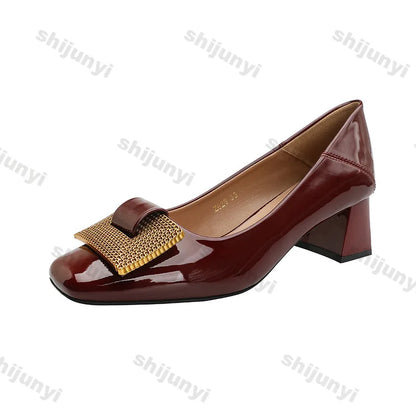 Women's Shoes 2025 New Summer Thick Heels Non Slip High Heels Women Square Head Elegant Middle Wedding Pumps High Quality