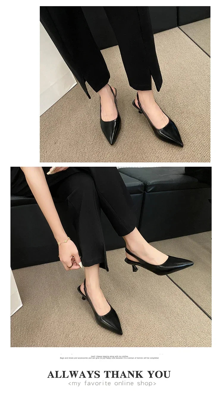 Fashion Female Shoes 2025 New Women's Pumps Solid Color Simple Mid Heel Shoes Sexy Pointed Toe Slingback Elegant Dress Shoes