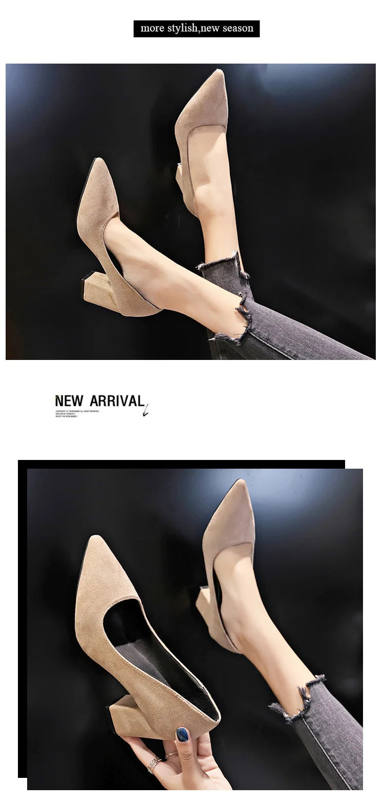 High Heels Women's 2022 New Women's Shoes Pointed Toe Shallow Mouth Shoes Women's Thick Heel Fashion Shoes Women's Large Size 43