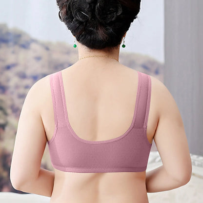 Women'S Underwear Without Steel Ring Bra Front Buckle Lace Border Printed Vest Bra Comfortable Soft Middle-Aged Elderly