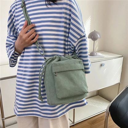 2025 New Women Bag Middle Shoulder Bag Korean Style Drawstring Bucket Bag Casual Light Youth Crossbody Bag Whole Sale