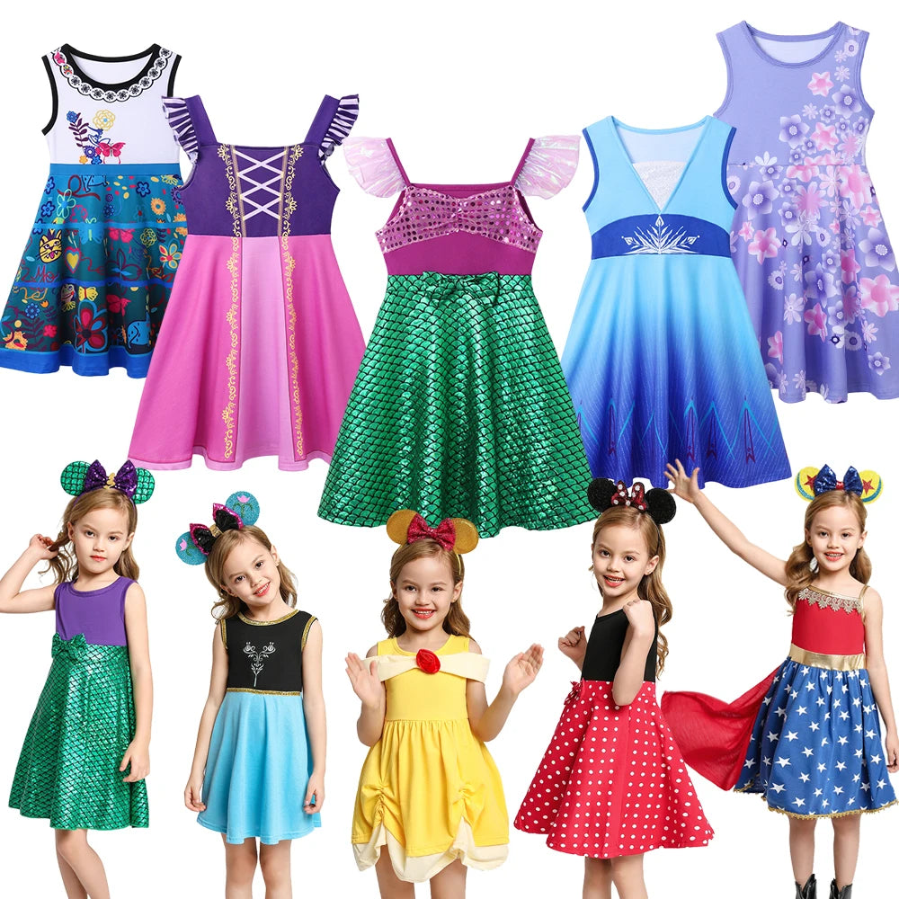Summer Casual Dress for Girls Mermaid Dress One-Shoulder Sling Short Sleeve Cosplay Princess Costume Casual Vest 2-10 Years