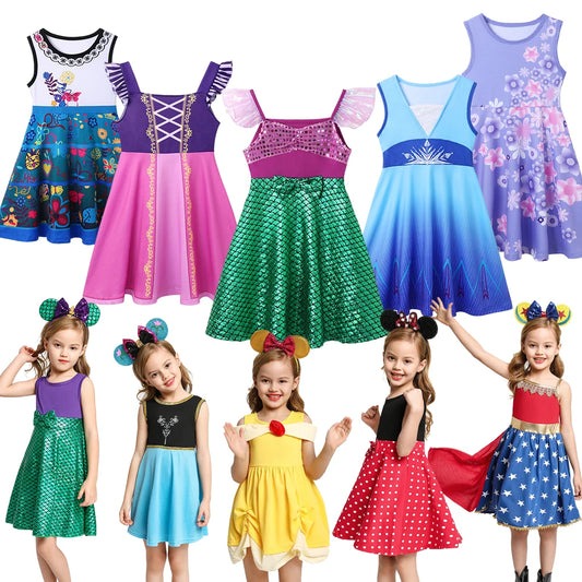 Summer Casual Dress for Girls Mermaid Dress One-Shoulder Sling Short Sleeve Cosplay Princess Costume Casual Vest 2-10 Years