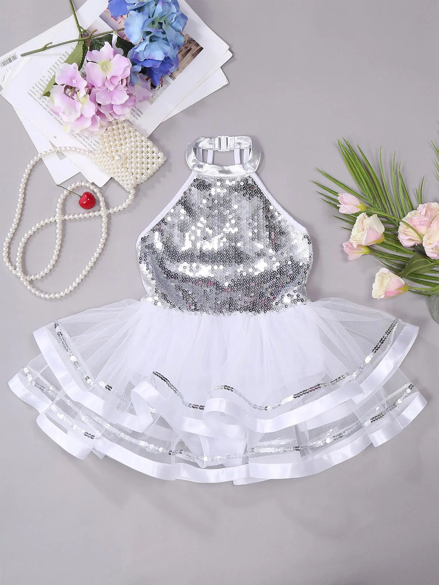 Summer Girls Clothes Sequins Tutu Dress for Dancing Birthday Party Ball Gown Festival Ballet Jazz Dance Costume Holiday Dresses