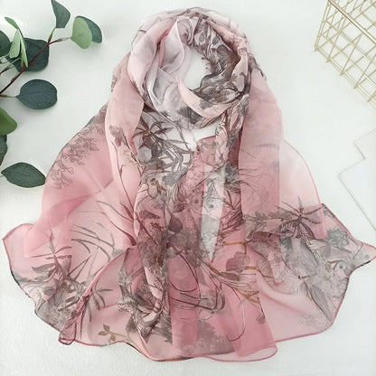 Women Elegant Chiffon Silk Scarves Fashion Versatile Flower Wraps Summer Beach Sunscreen Thin Scarf Georgette Bandana Hijab