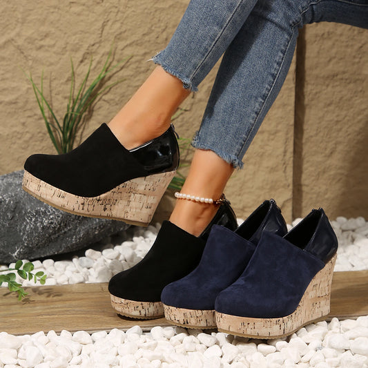 Women Sneakers Spring Autumn Faux Suede Boots Zipper Platform Wedges Sneakers Women Round Toe Sexy High Heels Shoes for Women