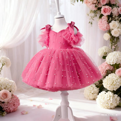 Baby Girls Party Dresses For 1st Birthday Elegant Children Tutu Dresses Pearl Decoration Wedding Flower Girl Princess Vestidos