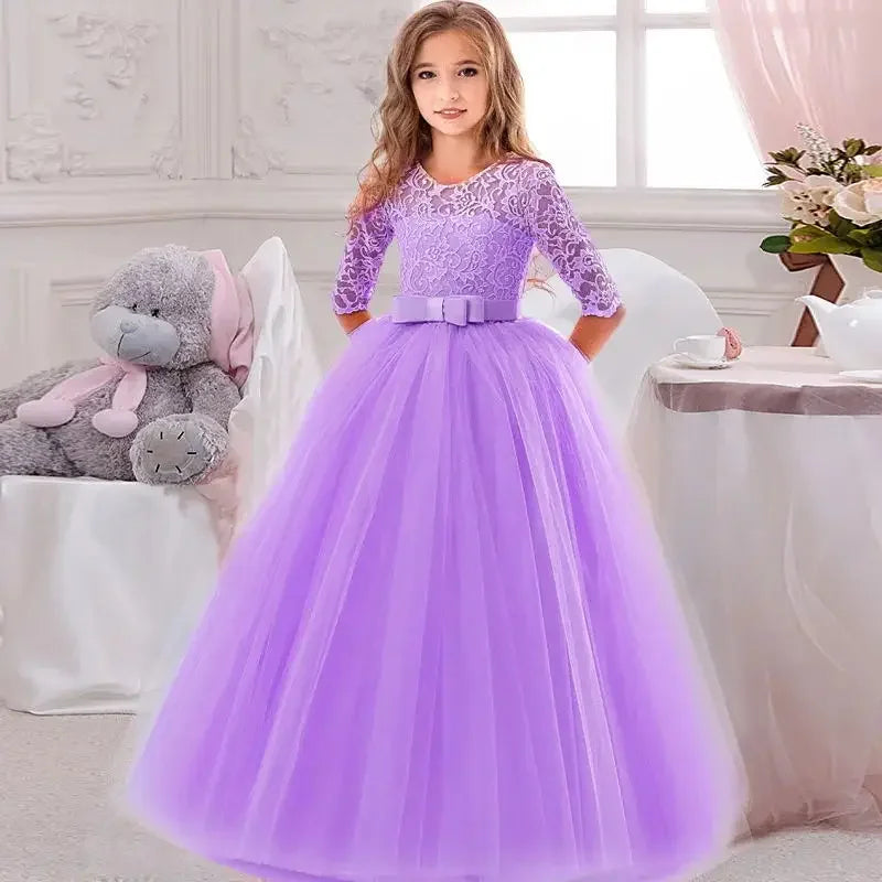 Girl's Dress Long dresses for girls aged 4-12 baby birthday dress Girls' beauty pageant dress Elegant wedding flower girl dress
