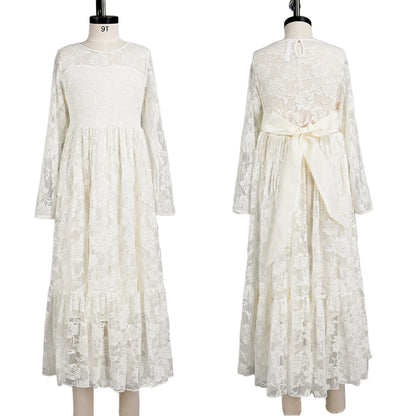 2-12 Year Flower Girl Dresses White Beige Long Sleeve Summer Dress Communion Toddler Kids Christening Wedding Bridesmaid Clothes