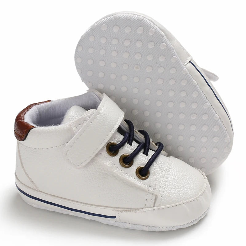 Baby Shoes Boys High Top Sneakers PU Leather Soft Sole Infant Kids Walker Crib Shoe