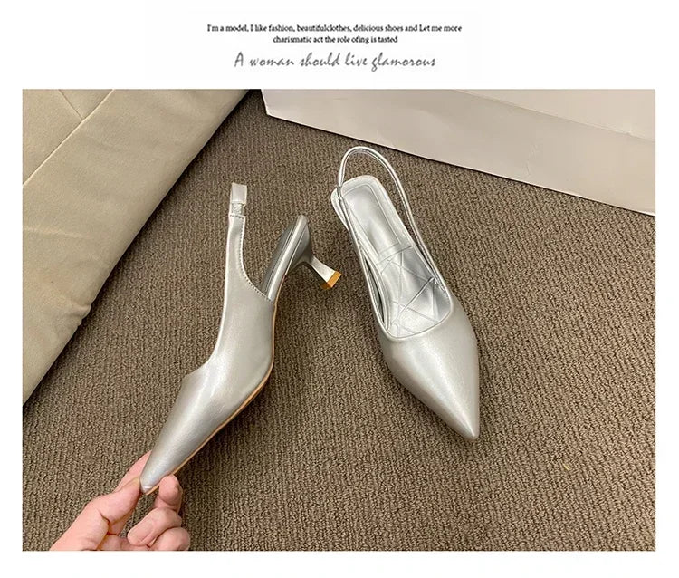 Fashion Female Shoes 2025 New Women's Pumps Solid Color Simple Mid Heel Shoes Sexy Pointed Toe Slingback Elegant Dress Shoes