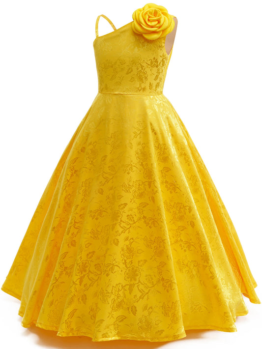 Elegant girl party dress, beauty pageant yellow evening dress, carnival girl dress, special occasion children's costume