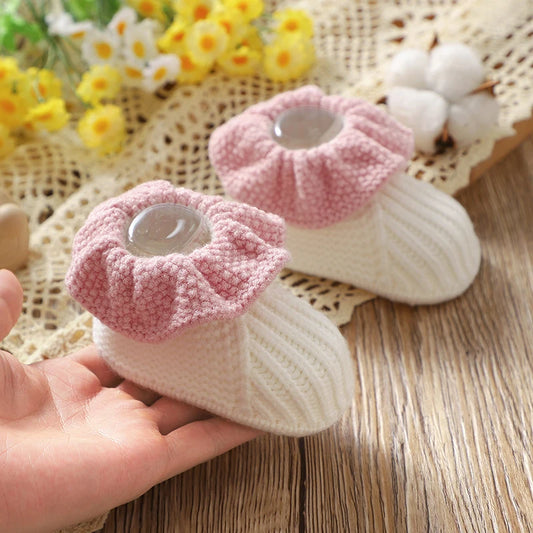 Newborn Baby Shoes Knitted Infant Boy Girl Footwear 0-18M Fashion Patchwork Ruffles Children Bed Walk Boots Warm Shallow Autumn