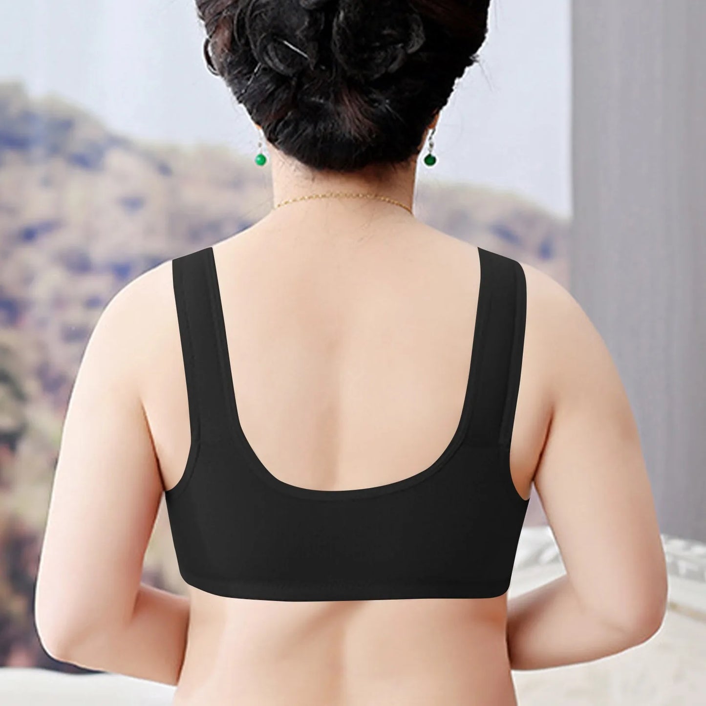 Women'S Underwear Without Steel Ring Bra Front Buckle Lace Border Printed Vest Bra Comfortable Soft Middle-Aged Elderly