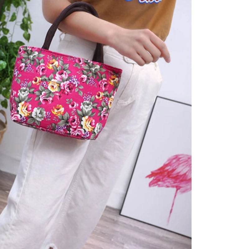 Women's Handbag Rose Print Fashion Casual Canvas Bag For Ladies Spring and Autumn 2024 New Travel Portable Bag