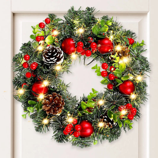 1 Christmas Wreath With Light Front Door Wreath Wall Decoration Christmas Layout Props Artificial Wreath With Red Berry Garland