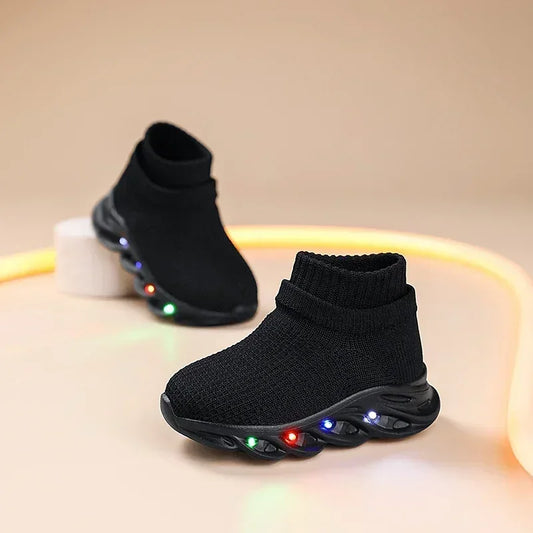 2025 new baby and toddler sports shoes for boys and girls, with LED lights, illuminated shoes, comfortable and breathable sports