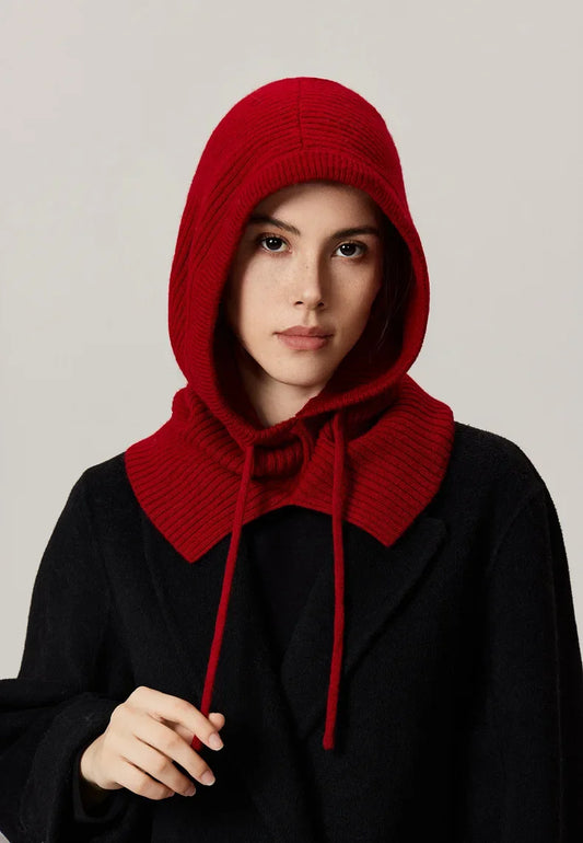 Women's Knitted Hooded Scarf, Monochromatic, Casual, Autumn and Winter