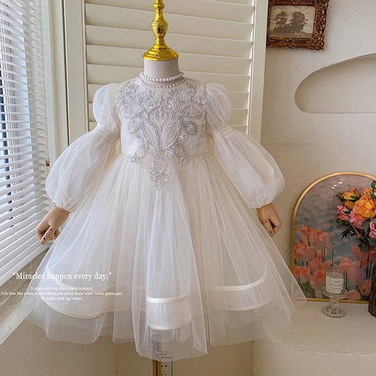 Girls Princess Dress Flower Girl Little Girl Birthday Dress Foreign Style Children's Court Style Pearl Dress