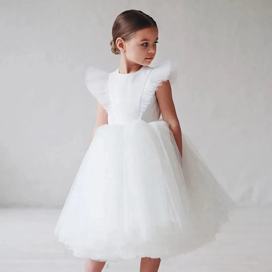2026 New Summer Girls Dress Elegant Fashion Little Princess Dress Long Tulle Kids Lace Wedding Ceremony Dresses For 2-10 Years