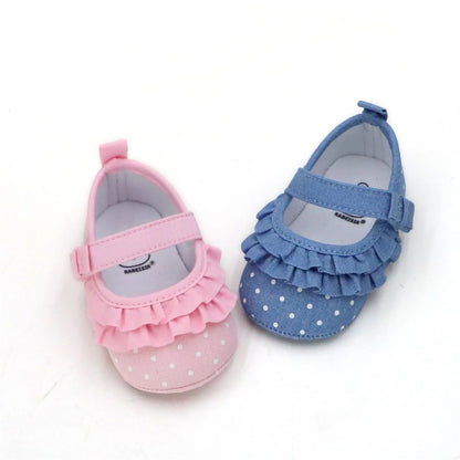 Spring Infant Baby Girls Princess Shoes Dots Print Soft Non-slip Bottom First Walker Shoes