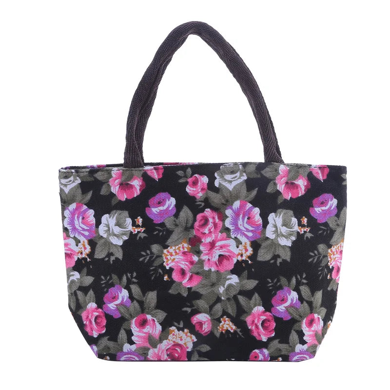 Women's Handbag Rose Print Fashion Casual Canvas Bag For Ladies Spring and Autumn 2024 New Travel Portable Bag