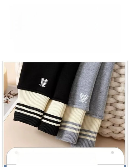 Girls Leggings Spring Autumn Casual Outerwear Pants 3-10Y Heart Pattern Ribbed Cuffs Kids Stretchy Tights Fashion Girls Bottoms