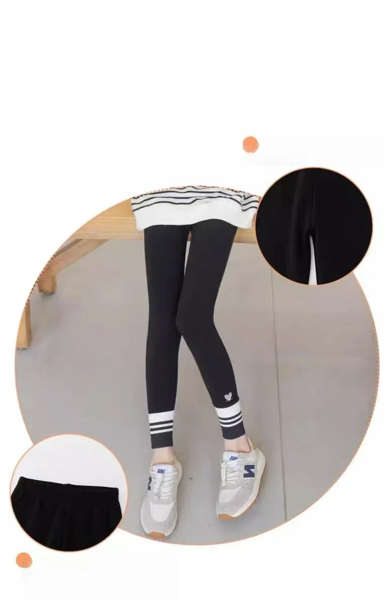 Girls Leggings Spring Autumn Casual Outerwear Pants 3-10Y Heart Pattern Ribbed Cuffs Kids Stretchy Tights Fashion Girls Bottoms