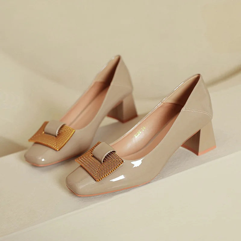 Women's Shoes 2025 New Summer Thick Heels Non Slip High Heels Women Square Head Elegant Middle Wedding Pumps High Quality