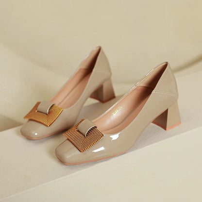 Women's Shoes 2025 New Summer Thick Heels Non Slip High Heels Women Square Head Elegant Middle Wedding Pumps High Quality