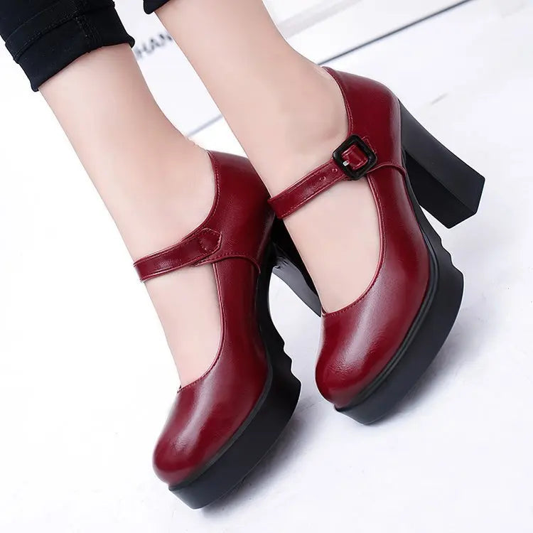Women's shoes on Heels Women Platform Pumps Spring Summer Shallow Mouth Buckle Strap Shoes Round Toe Shoes for Women2024