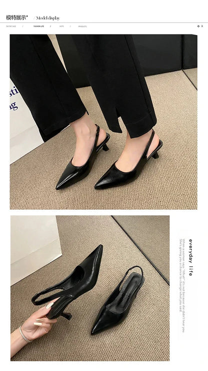 Fashion Female Shoes 2025 New Women's Pumps Solid Color Simple Mid Heel Shoes Sexy Pointed Toe Slingback Elegant Dress Shoes