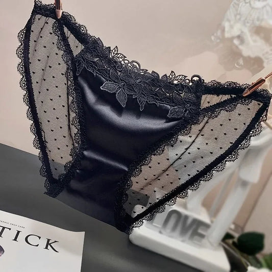 Women's Sexy Enticing Underwear Fashionable Satin Lace Embroidered Hollow Out Traceless Transparent Lingerie