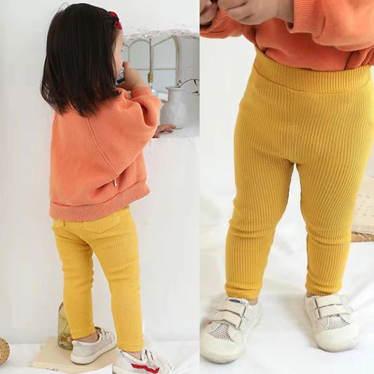 Baby Girl Leggings Yellow Cotton Skinny Pants for 0-7 Years Children's Spring Autumn Trousers Solid Color Pencil Leggings