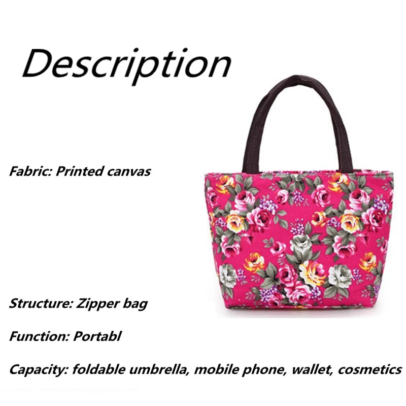 Women's Handbag Rose Print Fashion Casual Canvas Bag For Ladies Spring and Autumn 2024 New Travel Portable Bag